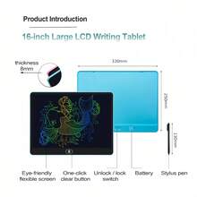 Tableta LCD para dibujo y escritura de 16 pulgadas para niños, color rosa/azul/negro - Lápiz óptico para volver a la escuela, pizarra educativa - Multicolor - Ver 8