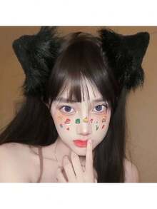 一对洛丽塔猫耳爪发夹，适合角色扮演、派对、动漫人物扮演，带铃铛的猫耳头饰（高级款），纯色涤纶材质，发夹，发卡，女士发饰，发卡 - 彩色 - 查看 10