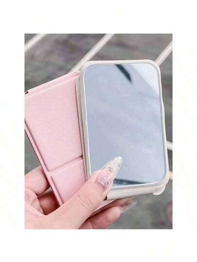 1PC Portable Makeup Mirror Made Of Polyurethane Leather Foldable Travel Mirror Suitable As Gift Travel Essential Cosmetics Easy To Store Birthday Gifts Graduation Home Decor Back To School Room Decor School Supplies Mirror Travel Essentials Mini Mirror Makeup Bag Essential Compact Mirror Small Mirror Vanity With Mirro Pink