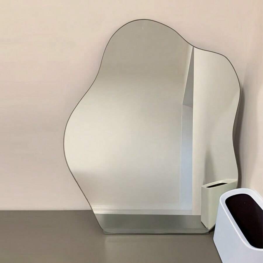 1pc Modern Cloud-Shaped Frameless Mirror, Horizontal Lacquered Finish, Polystyrene Material, Shatterproof High-Definition Mirror Surface, Suitable For Desktop Decor, No Electricity Required, Asymmetrical Floral Theme