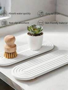Diatomaceous Earth Sink Organizer Tray - Absorbent Stone Kitchen & Bathroom Countertop Stand, Striped Design, 30.48x10.16 Cm, Quick-Dry Toothbrush Holder Pad - Multicolor - View 1
