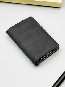 1pc Fashion Business Men's Wallet, Carbon Fiber Card Box, Automatic Pop-Up Aluminum Alloy RFID Card Holder, PU Leather Anti-Theft Anti-Magnetic Card Wallet - A - View 13