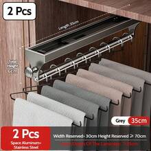 FOOKE 1pc Pull-Out Sliding Clothes Rack, Convenient And Fast, Multi-Functional Wardrobe Storage, With Painted Metal Clothes Hanger, Heavy Duty Adjustable Closet Hanging Rod, Space-Saving Aluminum Alloy Clothes Rack Rail, Suitable For Bedroom Closet, Apartment, Dorm - Grey - View 17