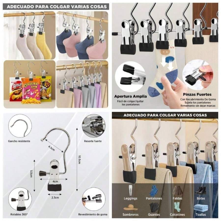 20 Pcs Pinzas para Ropa de Acero Inoxidable con Revestimiento de Goma, Ganchos para Pantalones con Clips Ahorran Espacio, Pinzas para Calcetines, Faldas, Sombreros, Pantalones de Yoga 20 - 20 - Ver 1