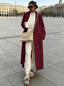 Autumn/Winter New Fashion Women's Loose Fit Elegant Wool-Blend Double-Breasted Windbreaker Coat - Burgundy - View 10