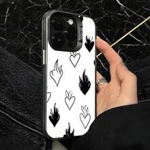Funda de Teléfono Diseño de Corazón Blanco y Llama para iPhone 14 13 12 11 Pro Max y  Galaxy S23 S22 S21 S20 Opción de Regalo Ideal para Todas las Temporadas - Negro - Ver 4