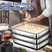 不锈钢食品储物盒套装，包含不锈钢饺子盘、带盖密封厨房储物盒、熟肉储物盒，是备餐和食品储存的理想之选，适用于家庭、办公室和餐饮场所。