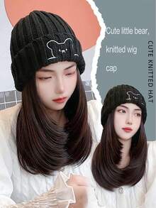 Synthetic 18inch Hat Wig All-In-One Fashion Autumn And Winter Bear Knit Hat Clavicle Hair Versatile Internet Celebrity Wig Cap - Multicolor - View 4