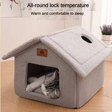 1 Peça Cama para Cachorro/Gato em Formato de Casa Removível e Lavável, Cama de Estimação Multiuso Semi-Fechada, Quente, Macia, Confortável e Durável, Adequada para Gatos e Cachorros Médios/Pequenos, Todas as Estações, Disponível em Várias Cores