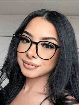 Women's Acrylic Campus Style Casual Round Frame Fashion Black Eyeglasses Are Suitable For Daily Reading, Work Commuting And Daily Campus Life Use