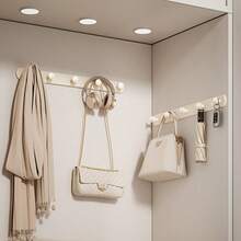 Wall Mounted Coat Rack, White Hooks, Adhesive/Screw Mounted, Stainless Steel Door Hooks, For Hanging Hats, Towels, Clothes, With 4/5/6/7/8 Round Hangers - Multicolor - View 1