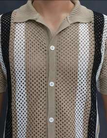 Summer Polo Shirt With Buttons, Knit - Beige - View 2