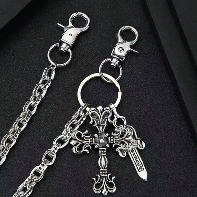 Cross-Shaped Metal Pants Chain, Sword Pendant, Dark Punk Rock Style Waist Chain, Versatile For Men - Wallet Chain, Vintage Chain, Double-Layer Chain, Hip Hop Punk, Jeans Chain, Pocket Chain, Key Chain, Multi-Element Pants Chain