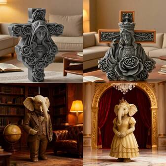 1 pieza Molde de silicona en estilo de cuento de hadas decorativo para hacer velas, que incluye: Virgen María, Cruz de Rosa, Corona de Jesús, Figura de Elefante con Cabeza Humana, Elefante Caballero