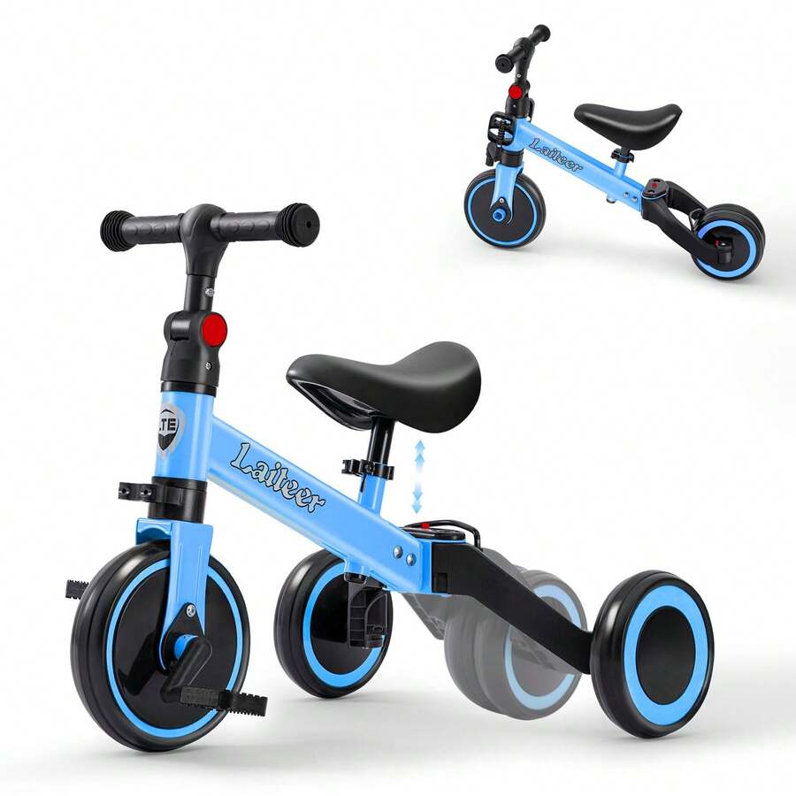 BackID 3-In-1 Toddler Trike Balance Bike Combo With Foldable Rear Wheels&Removable Pedals,Learn-To-Ride On Tricycle For 1.5-4 Years Old,Quick Assembly,Adjustable Height Kids Bicycle - Blue - View 1