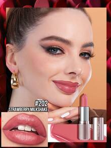 Misslyn 柔滑不粘腻保湿唇膏，柔滑滋润缎面唇膏，高光泽浓郁可叠加裸色，适合Y2K妆容、派对、海滩、旅行、假日、露营、户外活动、礼物、玫瑰、时尚女孩、新年彩妆、角色扮演、最佳旅行、节日、色彩缤纷、校园、学校、魅力氛围、中国新年、情人节礼物、纯素、零残忍、万圣节、南瓜、不给糖就捣蛋、10月31日、鬼魂 - #202 STRAWBERRY MILKSHAKE - 查看 3