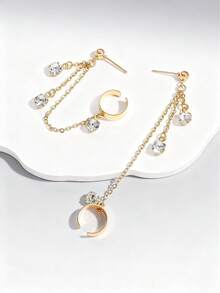 一对嘻哈风格耳钉，带耳夹，不锈钢流苏耳环