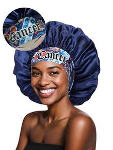 1 pieza Gorro de dormir de satén básico, 12 patrones de zodíaco, impresión personalizada, gorro de dormir con elástico ancho, esencial para volver a la escuela, viajes y vacaciones, accesorio para el cabello de mujer (impresión aleatoria) - Púrpura-SM15-Constelación-1 pieza - Ver 3