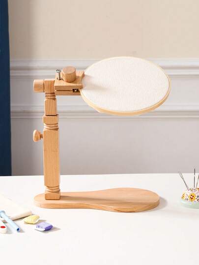 1pc Beige Tabletop Portable Solid Beechwood Embroidery Hoop, Multifunctional Rotatable DIY Hand Embroidery Stand, Easy Assembly And Use, Suitable For Kids And Adults, Comes With 1 Embroidery Hoop