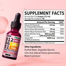 (2-PACK) Suplemento Líquido de Vitamina B12 con B6, B1, Niacina y Folato - Apoyo Comestible para Energía, Cerebro y Corazón, Sin OMG y Sin Gluten, 4 Fl Oz Dieta Fitness - Ponche de frutas - Ver 4