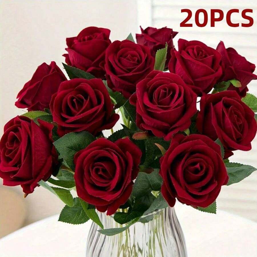 10 PIEZAS de Rosas Artificiales, Rosas Rojas Oscuras Flores Artificiales Rosas Falsas para Decoración DIY Ramos de Boda Centros de Mesa Decoraciones, Decoraciones para Despedida de Soltera, Día de San Valentín, Decoraciones para Baby Shower, Decoraciones para el Hogar, Sala de Estar, Comedor, Pared, Jardín, Corona, Decoraciones para Dormitorio - rosas - Ver 1