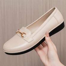 女士防水塑料尖头套脚乐福鞋，夏季新款，英伦风，黑色，适合工作场合穿着 - 米色 - 查看 12