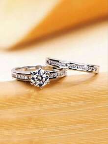 2 pièces/set Bague en cubic zirconia cubique glamour pour femmes, cadeau de la Saint-Valentin, bijoux pour anniversaire de mariage et fête - 1# - Voir 3