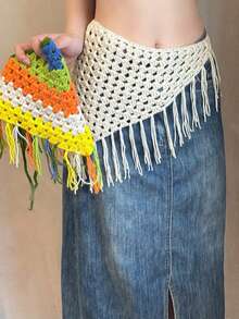 Bohemian Style Mesh Lace Belt, Suitable For Women, Versatile Accessory, Can Be Paired With Dresses, Jeans, Also Can Be Used As Waist Decoration, Suitable For Beach/Photography Occasions. Knitted Headband, Autumn/Winter Headband, Women's Holiday Costume Headpiece, Elegant Scarf, Soft Headband. - Multicolor - View 2