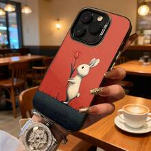 Funda de Teléfono Diseño de Conejo Rojo Sosteniendo Flor para iPhone 14 13 12 11 Pro Max y  Galaxy S23 S22 S21 Plus Opción de Regalo Ideal para Todas las Estaciones - Plateado - Ver 3