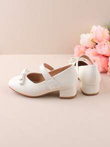 女童時尚白色蝴蝶結粗跟瑪麗珍鞋，優雅正式禮服鞋，四季皆宜，適合節日、表演、舞蹈、婚禮、派對、度假、花童，百搭舒適的幼童與大女孩女鞋 - 白色 - 查看 7