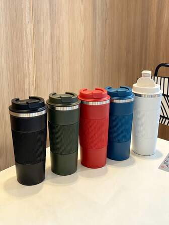 1pc 500ml Insulated Water Bottle With Non-Slip Leather Case, Double Wall Stainless Steel Vacuum Insulated Flask, Suitable For Camping, Parties, Home, Office, Outdoor, School, Holiday & Birthday Gifts