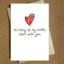 1PC So Many Of My Smiles Start With You Heart Illustration Greeting Card With Envelope Romantic Love Quote Design For Valentine's Day, Ideal For Friends, Lovers, Colleagues, Anniversary And Special Occasion Gift