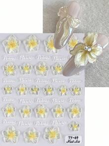 1片软胶莲花美甲贴纸，5D立体浮雕黄色仙女莲花美甲贴，彩色花瓣雕刻滑动美甲贴纸，DIY美甲装饰饰品 - 彩色 - 查看 5