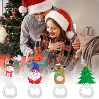 1 styck, Söt tecknad film, Hållbar, Bärbar, Multifunktionell, Högtidstema, Lätt att hålla, Rostbeständig, Tillverkad av rostfritt stål + ABS-plast, Flasköppnare för julfest, Söt tecknad film i högtidsstil, Jultomte-/gran-/snögubbemönster, Röda/gröna/vita färger, Kompakt flasköppnareform