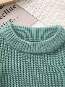 Unisex Baby Classic Solid Color Crew Neck Knit Sweater Top, Crew Neck Design, Solid Color Design, Solid Color More Suitable For Handmade Embroidery By Moms, Add Some Elements Loved By Moms, Suitable For Casual Wear At Home Or As An Undershirt, Lightweight - 薄荷綠 - 查看 2