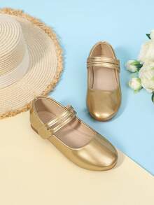 Children's Shiny Flat Shoes, Girls' Gold Mary Jane Shoes 2025 New Princess Style Soft Bottom Non-Slip Performance Shoes, Spring/Summer Low Vamp Hook And Loop Leather Shoes, Versatile Shoes - Gold - View 4