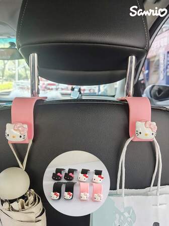 Sanrio 2pcs Hello Kitty Cartoon Cute Car Interior Backrest Hook, Multifunctional Rear Seat Miscellaneous Storage Hook, Hidden Hook On The Back Of The Seat, Car Interior Item Storage Small Hook, Cute Vehicle Organizer For Kids, Baby Stroller Compatible Accessory, Practical Backseat Hanger For Handbags, Grocery Bags, Umbrella, Travel Essentials, Road Trip Gear, Daily Commute Convenience, Family Friendly Gift Idea For Halloween Thanksgiving Christmas Holiday Travel Decor