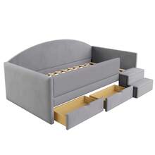 Upholstered Sofa Bed, 90 X 190 Cm, Multifunctional Bed With Two Drawers, Safety Rails And Footrests, Soft-Touch Velvet Upholstery, Mattress Not Included, Light Grey - Water Gray + Soft Pack - View 5