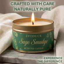 EVODUCK 3oz Sage Smudge Scented Candles Premium Sage Purify Elevate Energy Cleansing Smudge Candle For Meditation, Yoga, Natural Soy Wax For House Blessing, Home Sanctuary Perfect For Spa, Office Decor, Handmade Luxury Spiritual Gift For New Home, Birthday, Self-Care Winter Gifts, Gift For Woman
