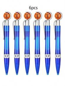 6pcs Basketball Ballpoint Pens - Retractable Plastic Round Pen Body, Black Ink, Student Stationery, Suitable For School And Office Use, Soft Grip Pen, Back To School Essential, Holiday Gift, Student Prize - Multicolor - View 16