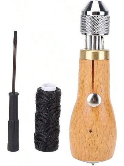 Herramienta de costura de cuero de madera Punzón perforable Perforación Agujero de costura Kit de punzón de costura para bricolaje Artesanía Cuero Tejido pesado(1)
