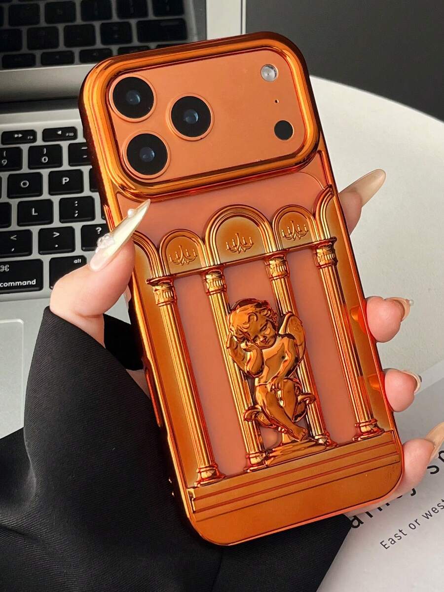 复古欧式丘比特天使镂空手机壳，兼容 17 Pro Max、17 Pro、16、15、14、13 Pro Max，保护壳，奢华防震后盖