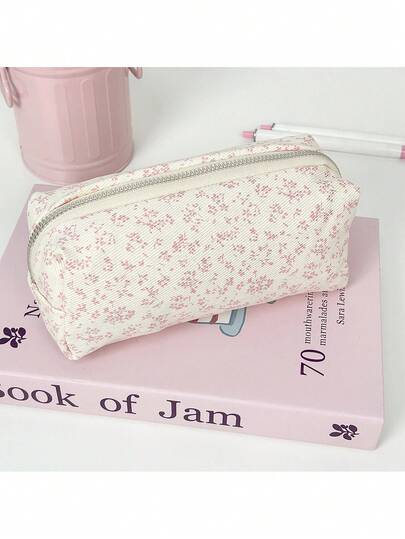 Neuer original frischer rosa Blümchen Federmäppchen, minimalistischer Schüler Stiftetasche mit großer Kapazität, süßer Mädchenstil Stifteetui, Büroartikel Tasche, Kosmetik-Tool Aufbewahrungstasche, hochwertige Stiftebox Aufbewahrungstasche mit großer Kapazität, Büro Zubehör