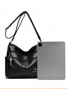 2025新款女士奢华斜挎包，高品质柔软皮革手提包钱包，设计师休闲单肩邮差包 - 黑色 - 查看 10