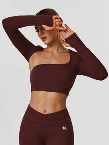 Sodalemon 女士训练休闲运动长袖拇指孔健身房露脐上衣户外瑜伽运动T恤 春季 - 酒紅色 - 查看 8