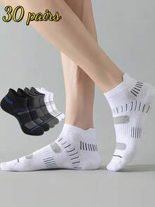 30pcs/15pcs/10pcs/3pcs Unisex Ankle Socks, Soft Breathable Comfortable Loafer Socks, Anti-Friction Moisture Wicking Men's Sports Casual Low Cut Short Socks, Suitable For Cycling, Running, Travel, Hiking, Climbing And Other Sports - Multicolor - View 1