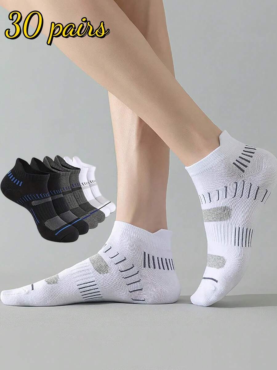 30pcs/15pcs/10pcs/3pcs Unisex Ankle Socks, Soft Breathable Comfortable Loafer Socks, Anti-Friction Moisture Wicking Men's Sports Casual Low Cut Short Socks, Suitable For Cycling, Running, Travel, Hiking, Climbing And Other Sports - Multicolor - View 1