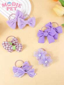 10pcs Cute Bow Hair Accessories Set, Pet Cat Dog Hair Clips, Decorative Pet Grooming Hair Accessories, Happy Kitty Puppy - Mauve Purple - View 3