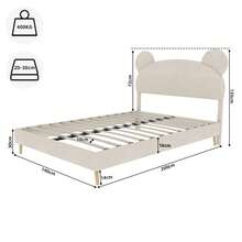 Modern And Minimalist Upholstered Bed With Cartoon Pattern Plush Headboard, 140 X 200 Cm, Beige, Multifunctional Bedroom Furniture, Discreet Solid Base (Without Storage), Mattress Not Included. - Beige + Fabric + Metal + Memory Foam - View 3