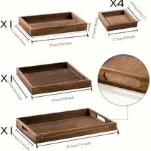 7pcs Rustic Wooden Serving Trays Set, Nesting Food Platters For Breakfast Coffee Table, Stackable Storage - Brown - View 3